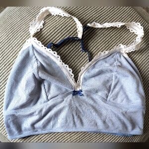 Victoria's Secret unlined light blue bralette with white lace in Medium